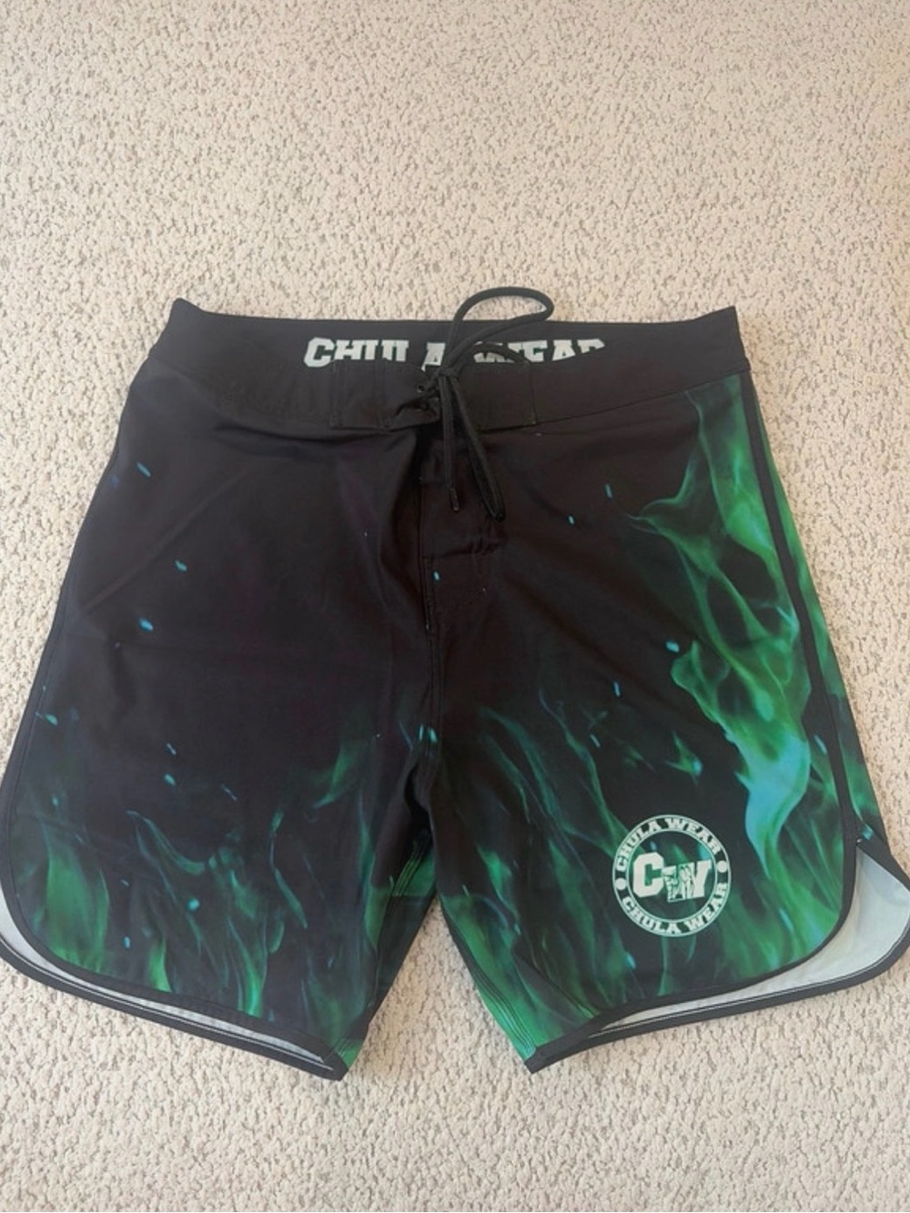 Men's Black & Green Flame Athletic comp Shorts